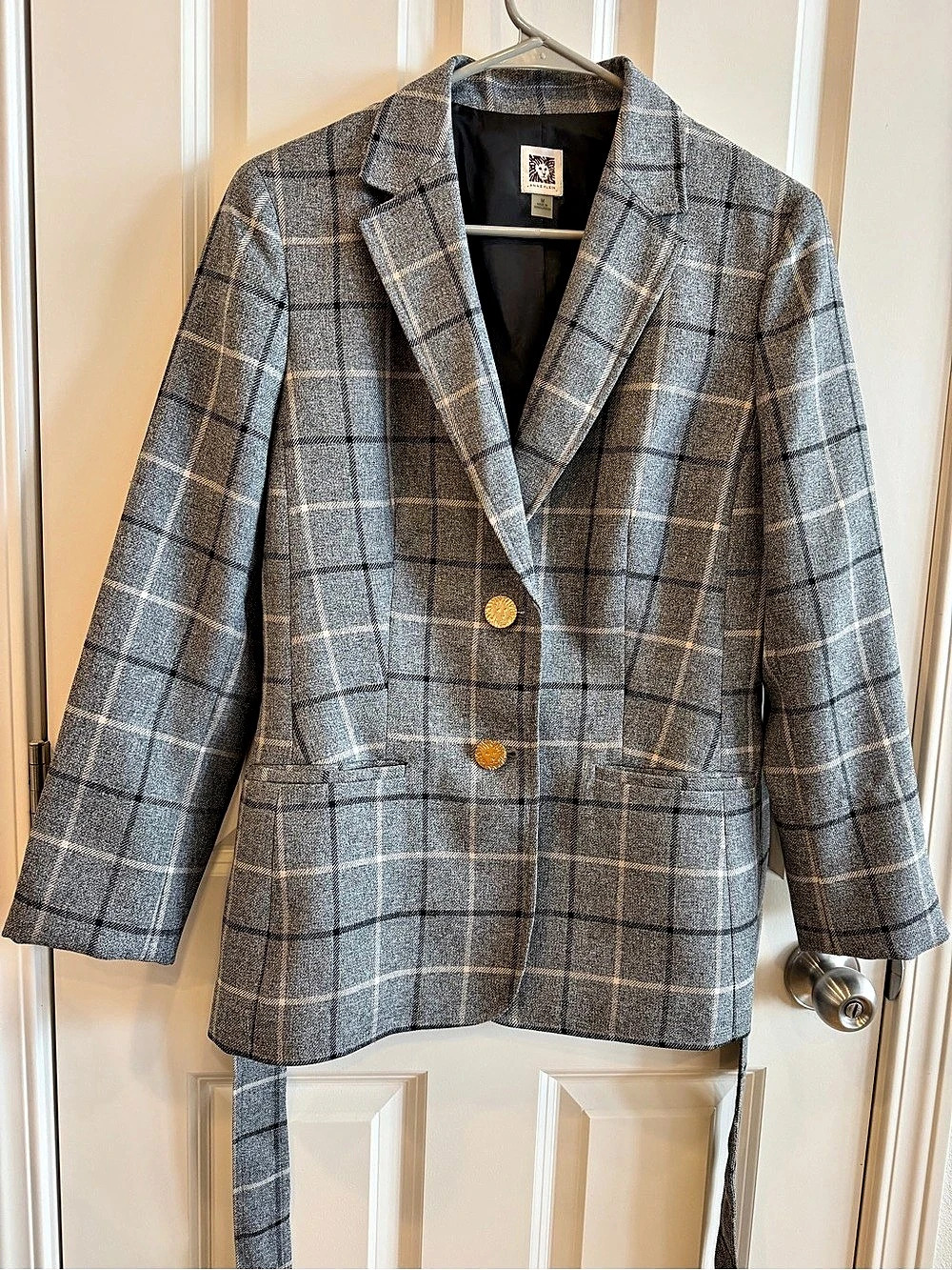 Anne Klein Plaid Blazer in Gray Size Medium